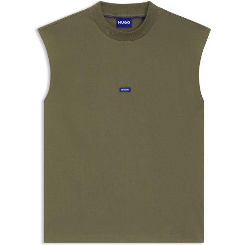 T-shirt en jersey de coton sans manches avec étiquette logotée bleue - HUGO - Modalova