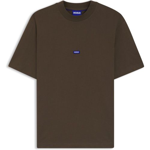 T-shirt en coton à col côtelé avec étiquette logotée - HUGO - Modalova