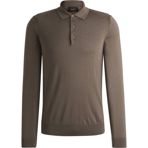Pull Regular en laine, soie et cachemire avec col polo - Boss - Modalova