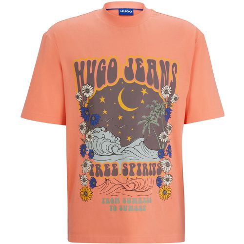 T-shirt en jersey de coton à motif artistique rétro - HUGO - Modalova