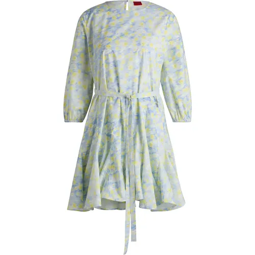 Robe en coton imprimé avec jupe volumineuse et logo - HUGO - Modalova