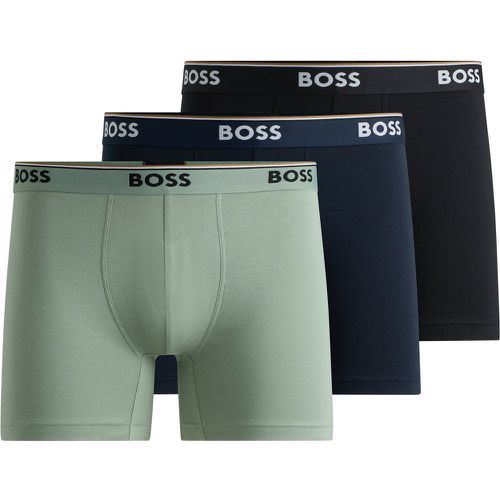 Lot de trois boxers longs en coton stretch avec taille logotée - Boss - Modalova