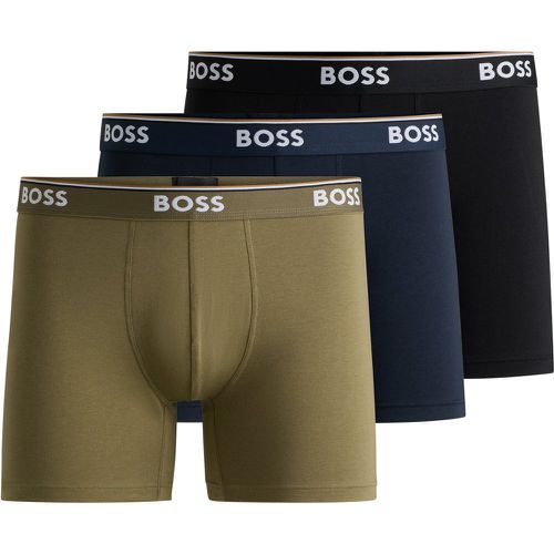 Lot de trois boxers longs en coton stretch avec taille logotée - Boss - Modalova