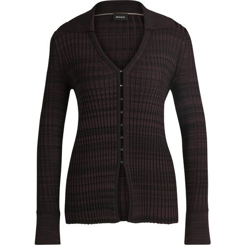 Cardigan à col V en tissu stretch côtelé - Boss - Modalova