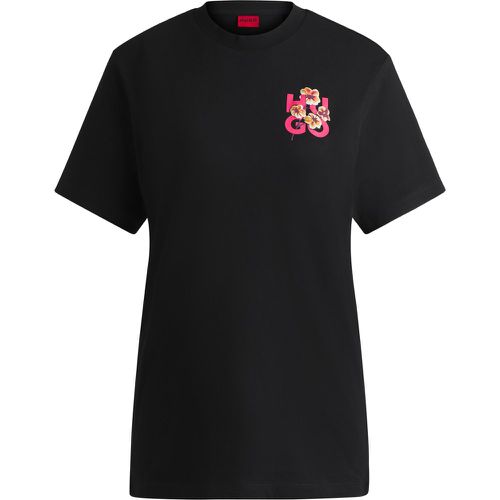 T-shirt Relaxed en coton avec logo artistique à fleurs - HUGO - Modalova