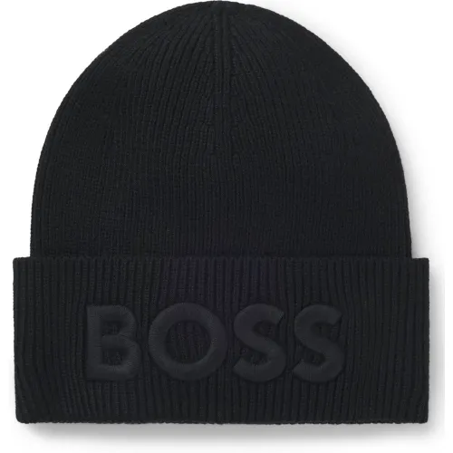 Bonnet en maille de laine mélangée avec logo brodé - Boss - Modalova
