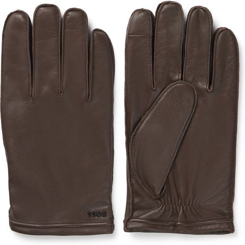 Gants en cuir grainé avec doublure en laine et logo métallique - Boss - Modalova