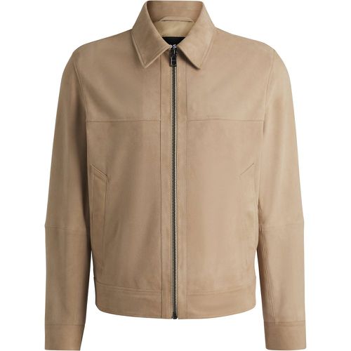 Veste Regular zippée sur le devant en cuir suédé doux - Boss - Modalova