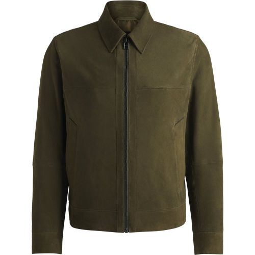 Veste Regular zippée sur le devant en cuir suédé doux - Boss - Modalova