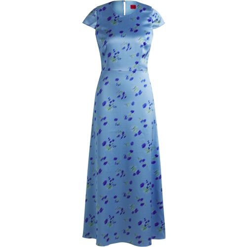 Robe longue à mancherons et imprimé à fleurs - HUGO - Modalova