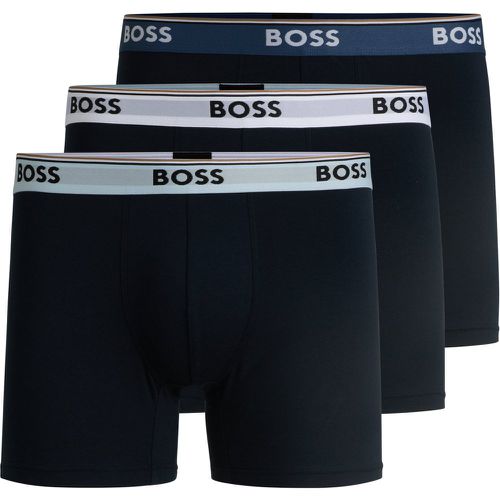 Lot de trois boxers longs en coton stretch avec logos - Boss - Modalova