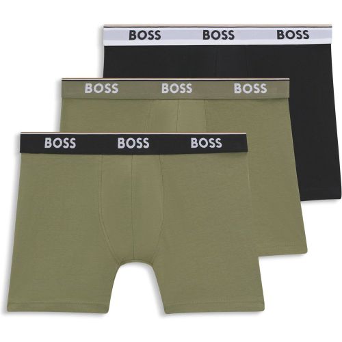 Lot de trois boxers longs en coton stretch avec logos - Boss - Modalova