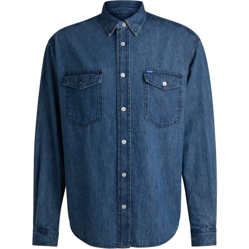 Chemise relaxed en denim de coton bleu - HUGO - Modalova
