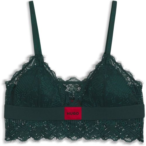 Soutien-gorge avec bordure en dentelle et étiquette logotée rouge - HUGO - Modalova