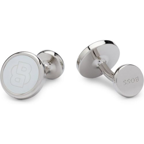 Boutons de manchette ronds en laiton avec insert monogrammé Double B - Boss - Modalova