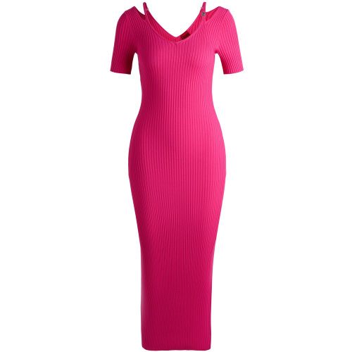 Robe mi-longue ajustée en maille côtelée à découpes - HUGO - Modalova
