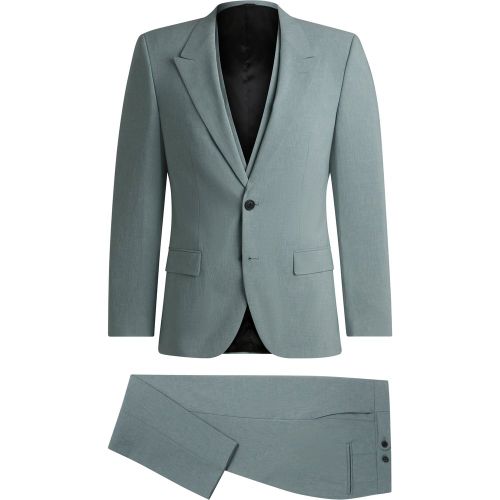 Costume Slim trois pièces en tissu effet lin - HUGO - Modalova