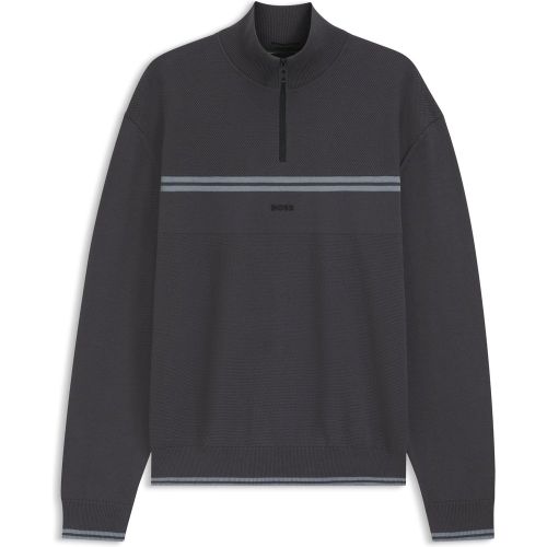 Pull en coton mélangé à encolure zippée et rayures - Boss - Modalova