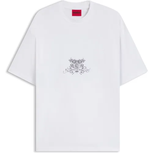T-shirt en jersey de coton avec logos style universitaire - HUGO - Modalova