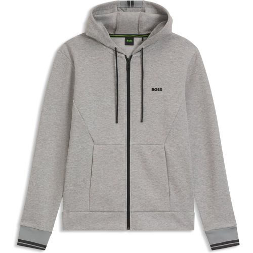 Sweat à capuche zippé en coton mélangé à rayures - Boss - Modalova
