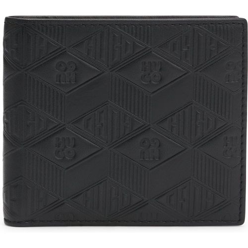 Portefeuille à deux volets en cuir à logos géométriques - HUGO - Modalova