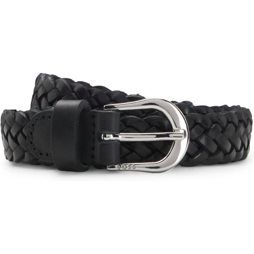 Ceinture en cuir tressé avec boucle en métal argenté lisse - Boss - Modalova