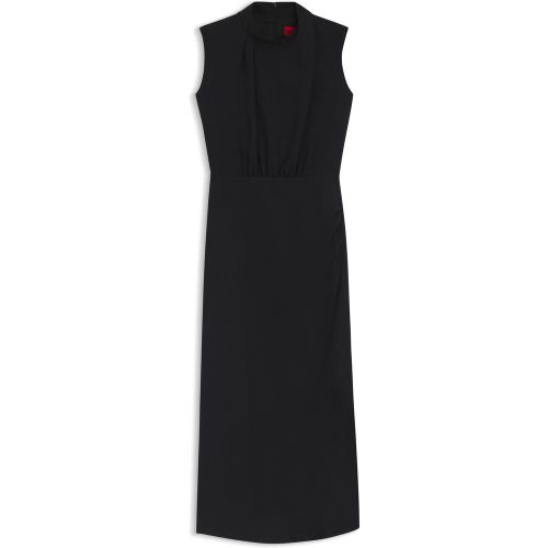 Robe longue en crêpe à encolure montante drapée - HUGO - Modalova