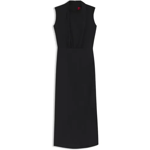 Robe longue en crêpe à encolure montante drapée - HUGO - Modalova