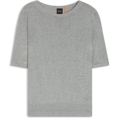 Pull en maille à manches courtes et surpiqûres ajourées - Boss - Modalova