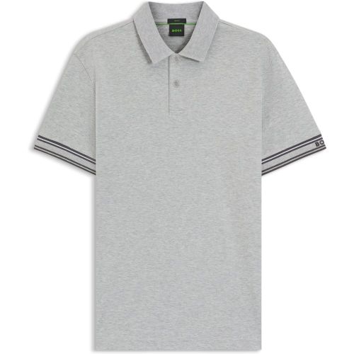 Polo Slim en coton avec bas de manches à rayures - Boss - Modalova