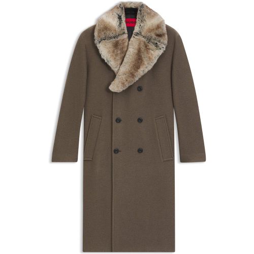Manteau en laine vierge avec col amovible en fourrure synthétique - HUGO - Modalova