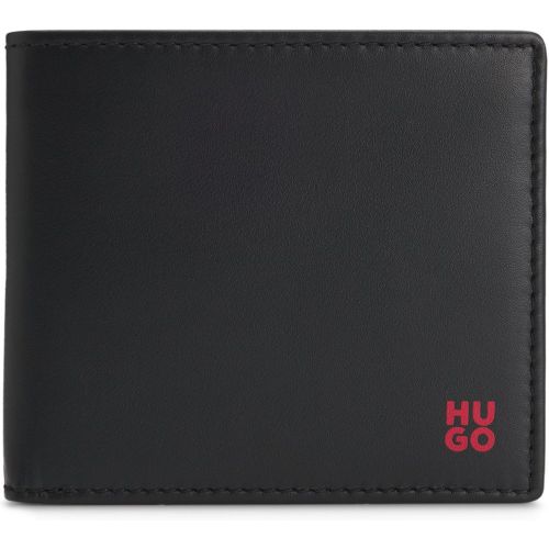 Portefeuille pliable en cuir avec logo rouge revisité - HUGO - Modalova