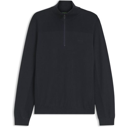 Pull en laine vierge mélangée à encolure zippée et logo - Boss - Modalova