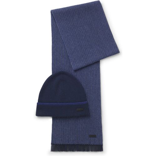 Coffret cadeau avec bonnet et écharpe en maille de laine et coton - Boss - Modalova