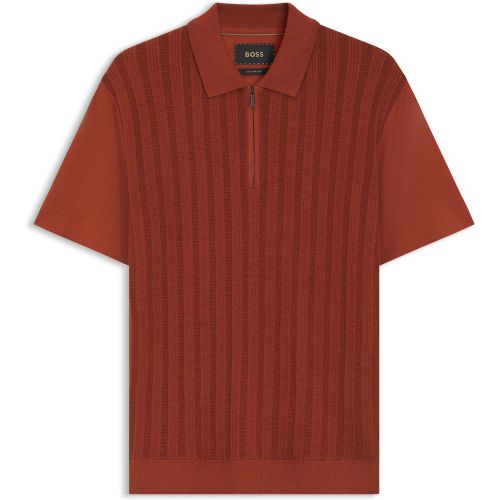 Polo à encolure zippée en coton et soie - Boss - Modalova