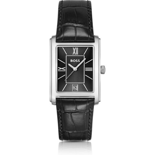 Montre avec cadran et bracelet en cuir emé façon alligator - Boss - Modalova