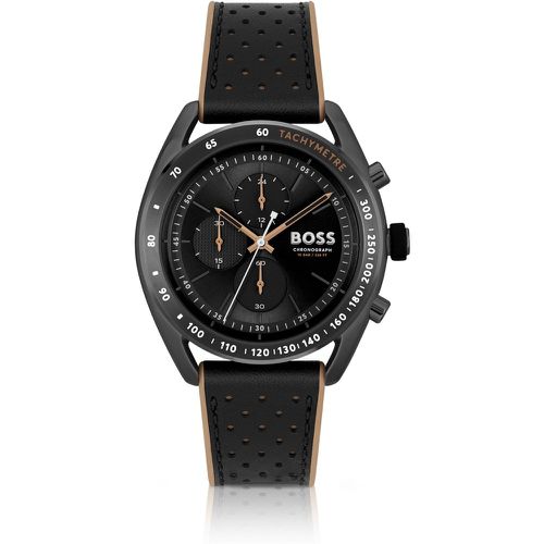 Montre chronographe en acier plaqué de couleur avec un bracelet en cuir perforé - Boss - Modalova