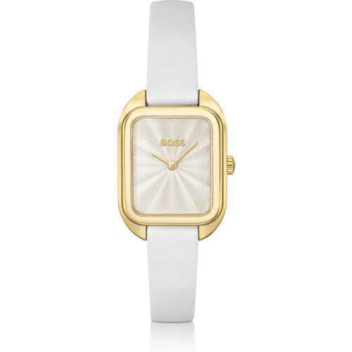 Montre rectangulaire dorée avec bracelet en cuir - Boss - Modalova