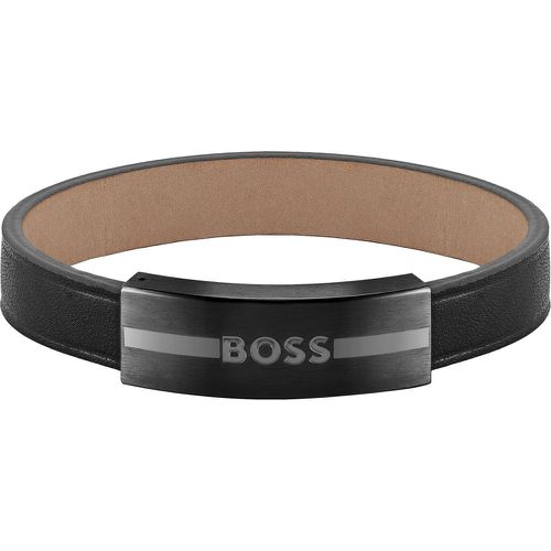 Bracelet en cuir avec plaquette en métal à logo émaillé - Boss - Modalova