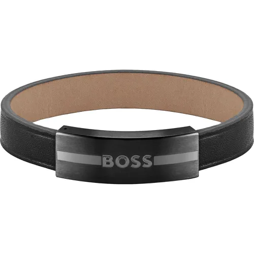 Bracelet en cuir avec plaquette logo en émail - Boss - Modalova