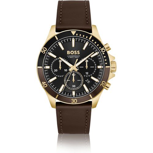 Montre chronographe à bracelet en cuir marron - Boss - Modalova