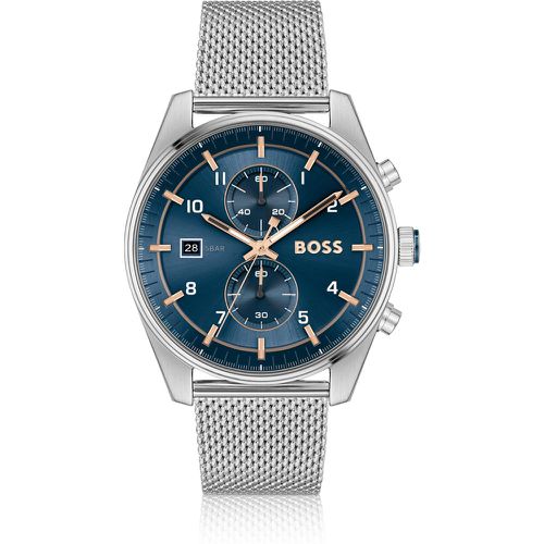Montre chronographe avec cadran bleu et bracelet en maille milanaise - Boss - Modalova