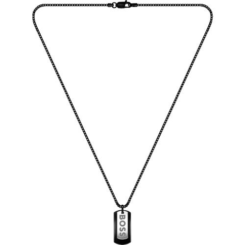 Collier en acier noir avec pendentif à double étiquette logotée - Boss - Modalova