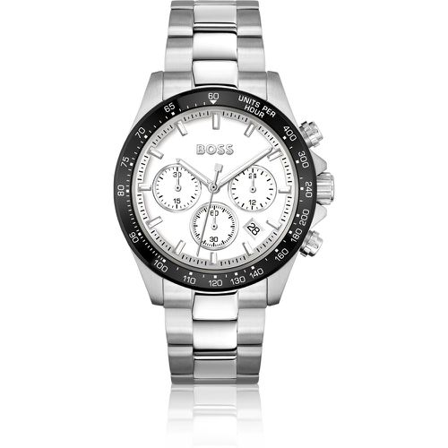 Montre chronographe avec cadran blanc et bracelet à maillons - Boss - Modalova