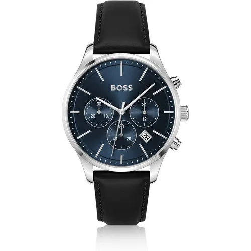 Montre chronographe avec cadran bleu et bracelet en cuir - Boss - Modalova