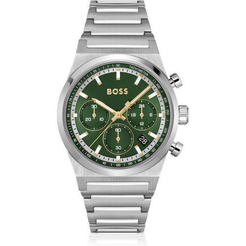 Montre chronographe en acier argenté à cadran vert - Boss - Modalova