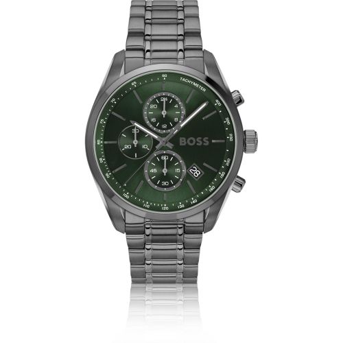 Montre chronographe en acier plaqué gris à cadran vert - Boss - Modalova