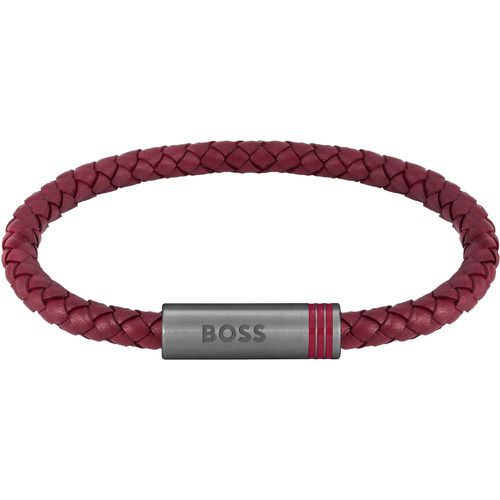 Bracelet en cuir tressé avec fermoir magnétique logoté - Boss - Modalova