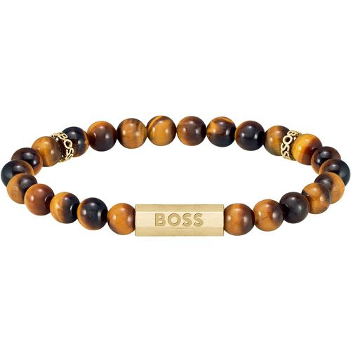 Bracelet à perles œil-de-tigre avec rondelles logotées - Boss - Modalova