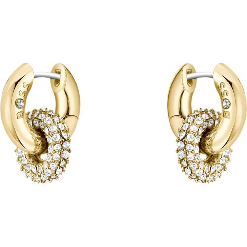 Boucles d’oreilles dorées avec anneaux entrelacés et pavés de strass - Boss - Modalova